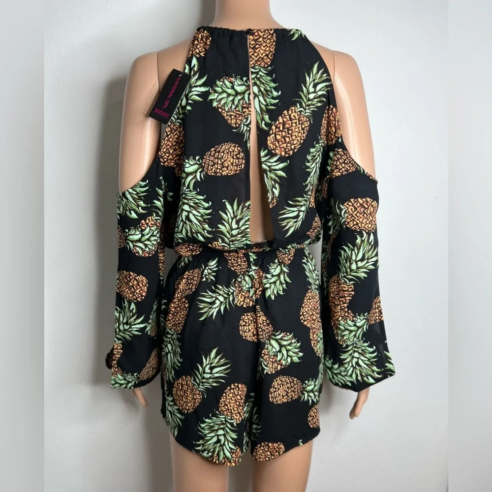 Material Girl Womens Shorts Romper Multicolor Pineapple Printed Size Medium New - Picture 2 of 5